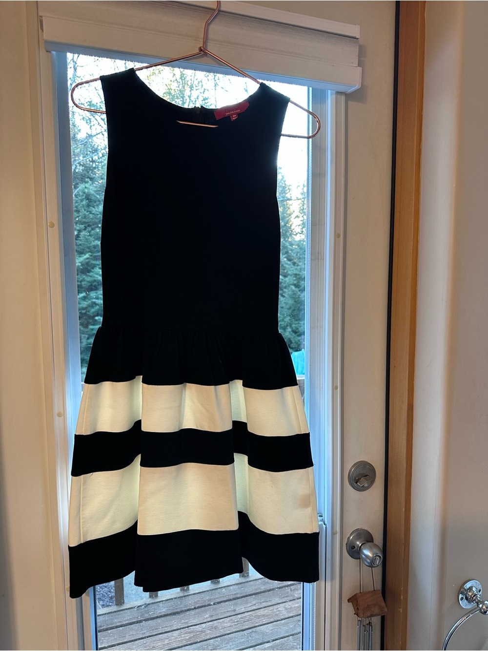 Saks Fifth Avenue Black and White Striped Fit-and-Flare Dress